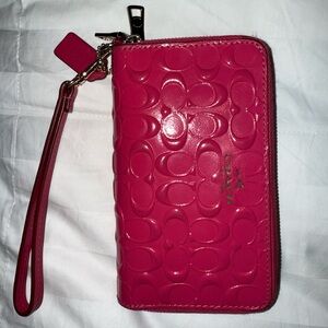 Coach Pink Patent Embossed Wristlet Wallet